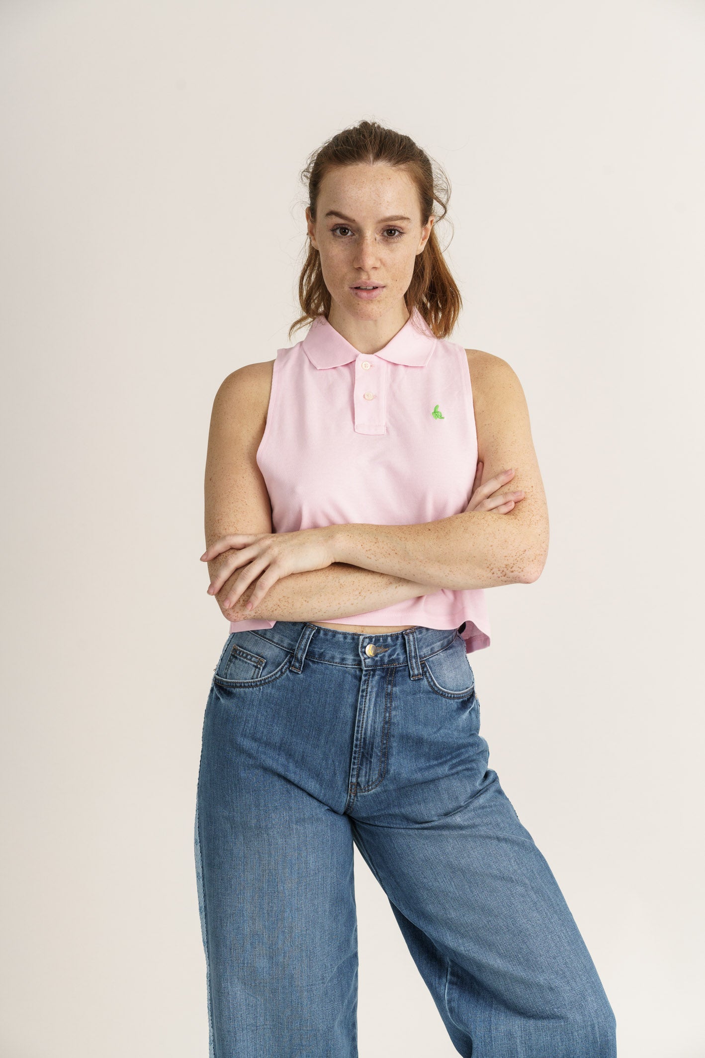Crop Polo Shirt in Pink