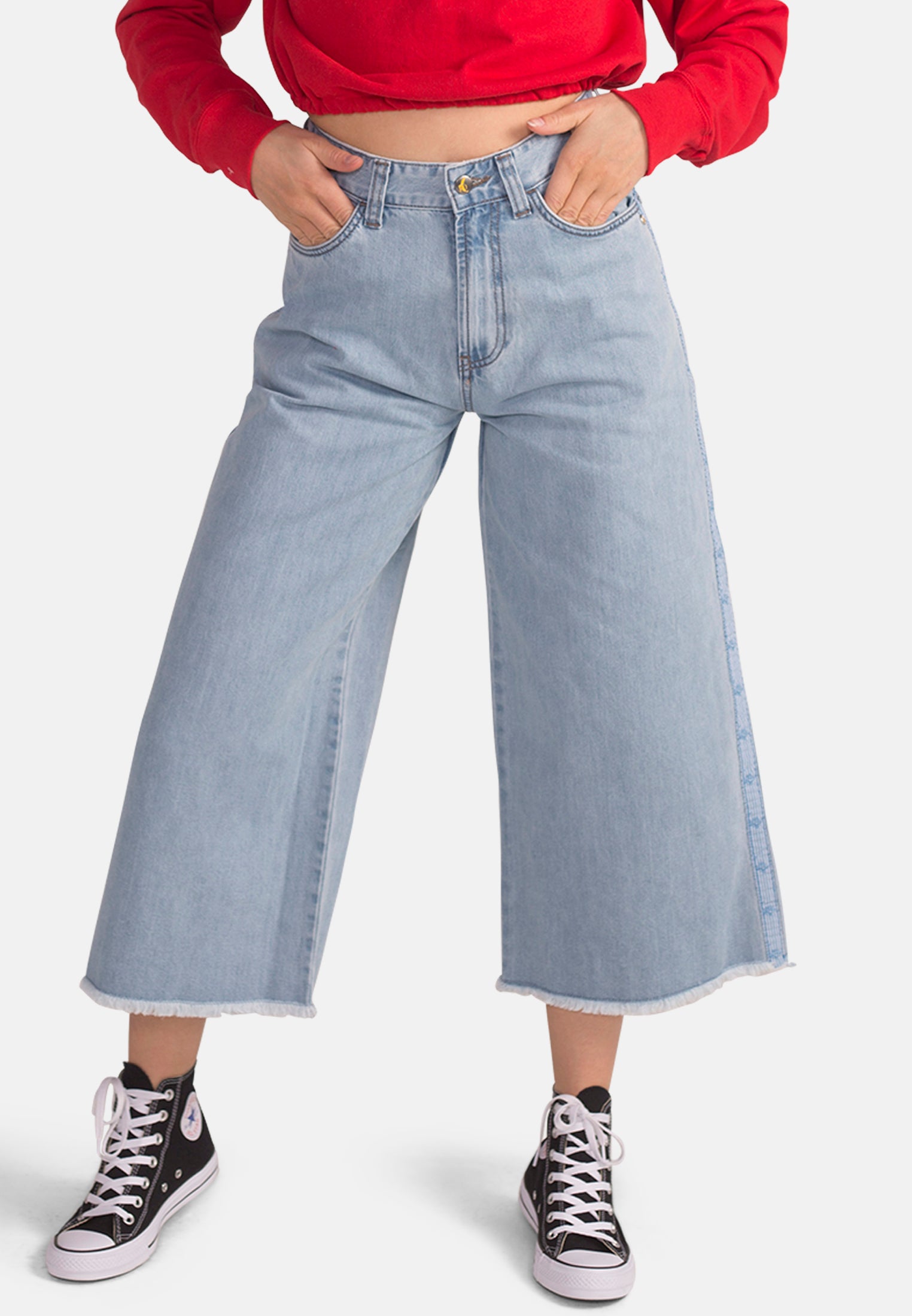 Colette Wide Leg Cropped Jean in Vintage Light Stonewash with Tape